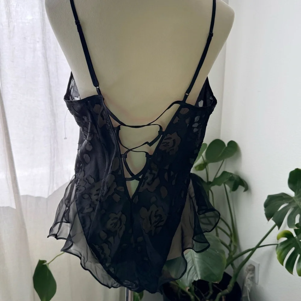 Vintage Gold Label Victoria’s Secret Black Teddy Romper Bodysuit Size L